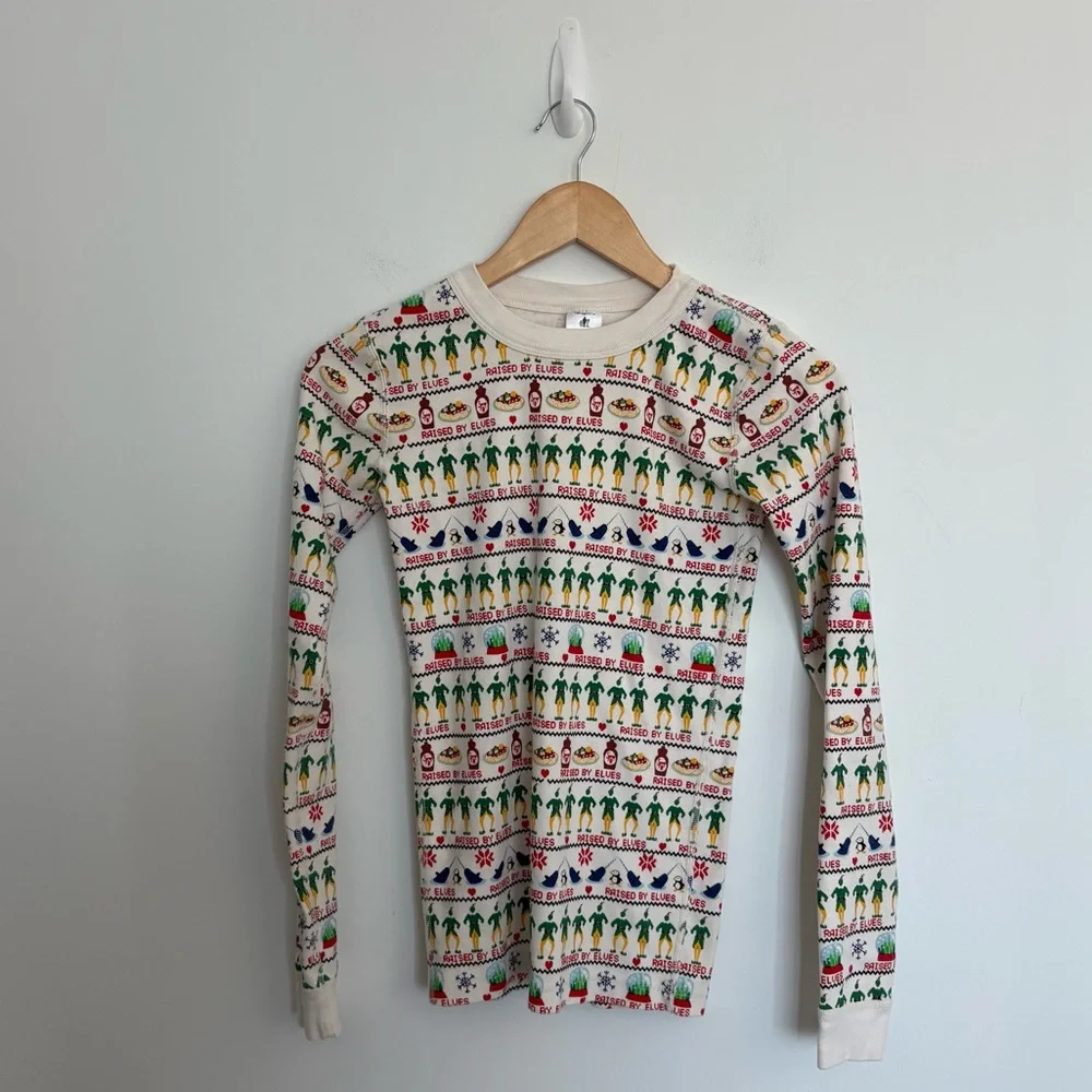 Hanna Andersson Elf Kids 14 Pajama Top Long John 100% Organic Cotton Holiday